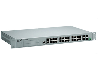 Foto Switches Gigabit Ethernet industriales Layer 3 gestionados de veintiocho puertos.